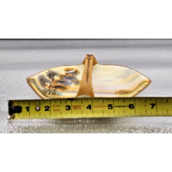 Ceramic Divided Dish Landscape Design Nippon Moriage Morimura Handle Basket Bowl - Picture 9 of 9